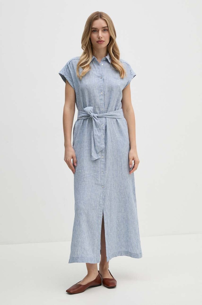 Pepe Jeans sukienka lniana MAYA casual niebieski PL953555