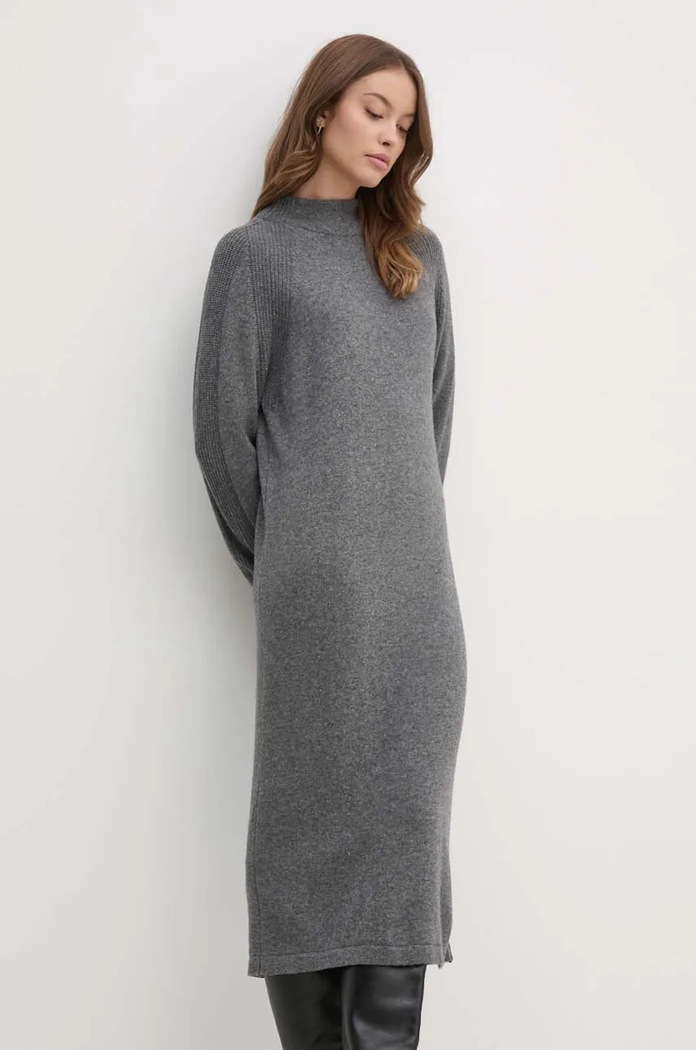 United Colors of Benetton sukienka z domieszką wełny 1235DV01T szary AW24