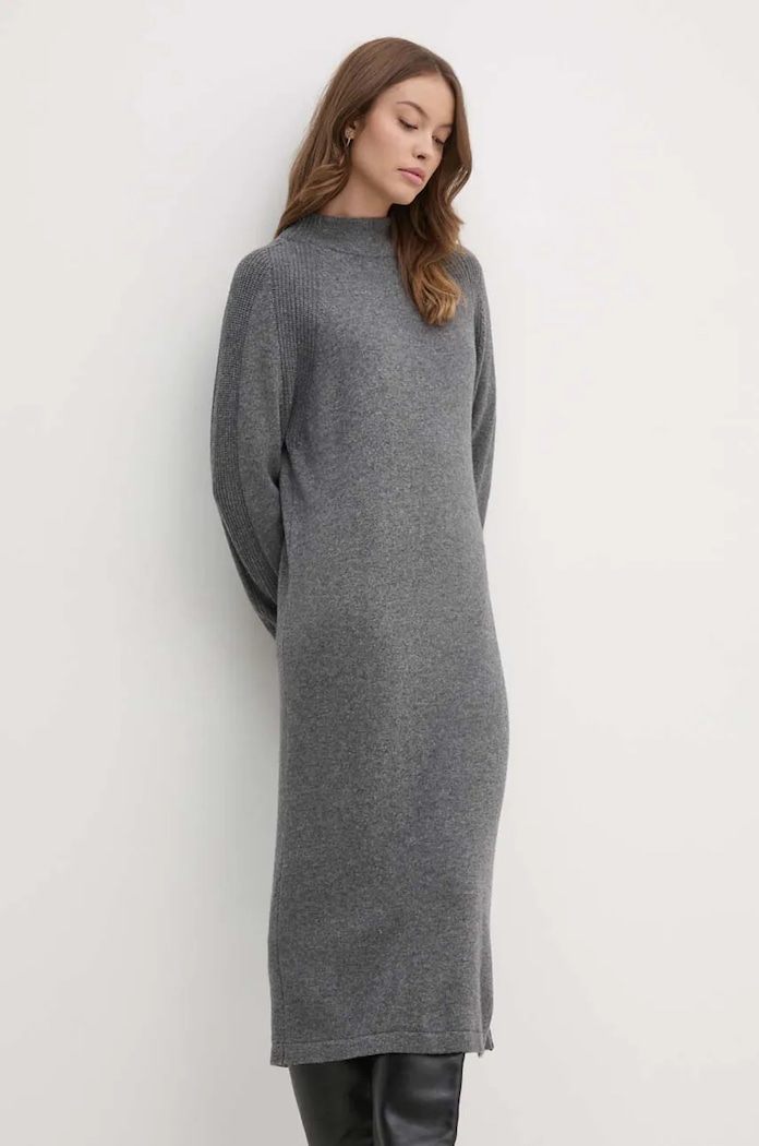 United Colors of Benetton sukienka z domieszką wełny 1235DV01T szary AW24