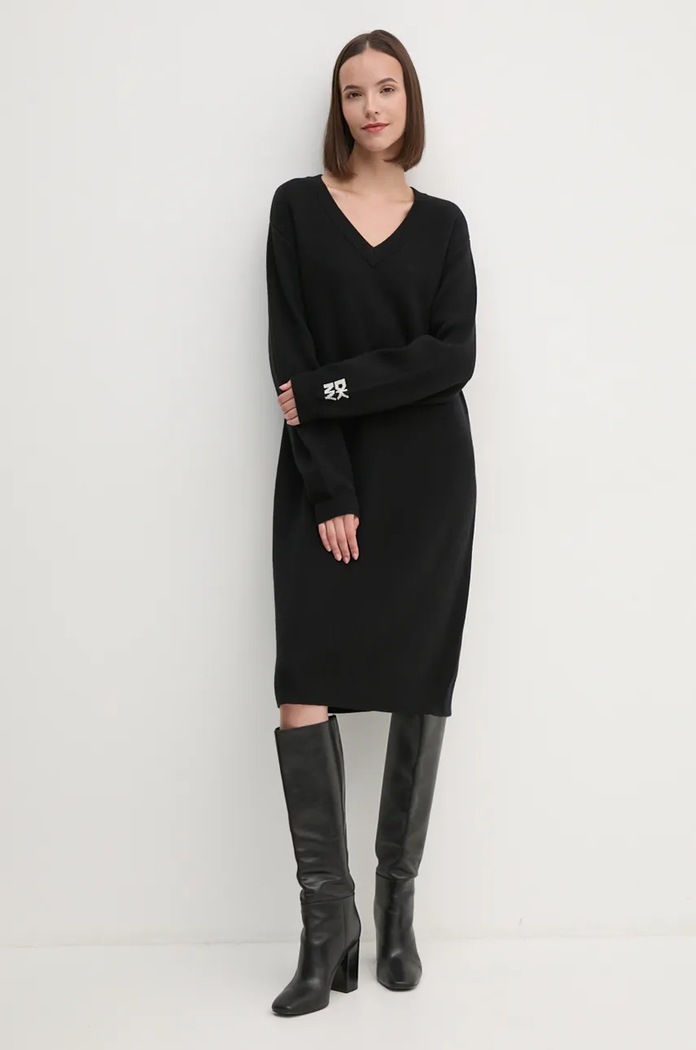 Dkny sukienka wełniana casual czarny D2G4A160