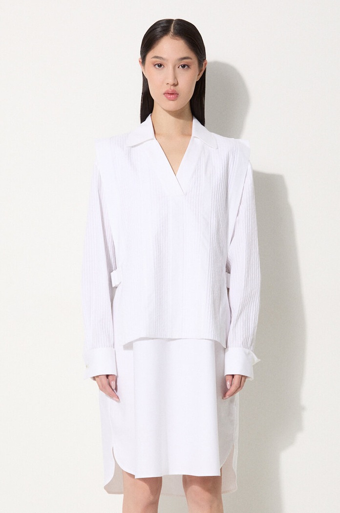 Bavlněné šaty Kenzo Oxford Knee Shirting Dress mini bílá FE62RO2919LO.01