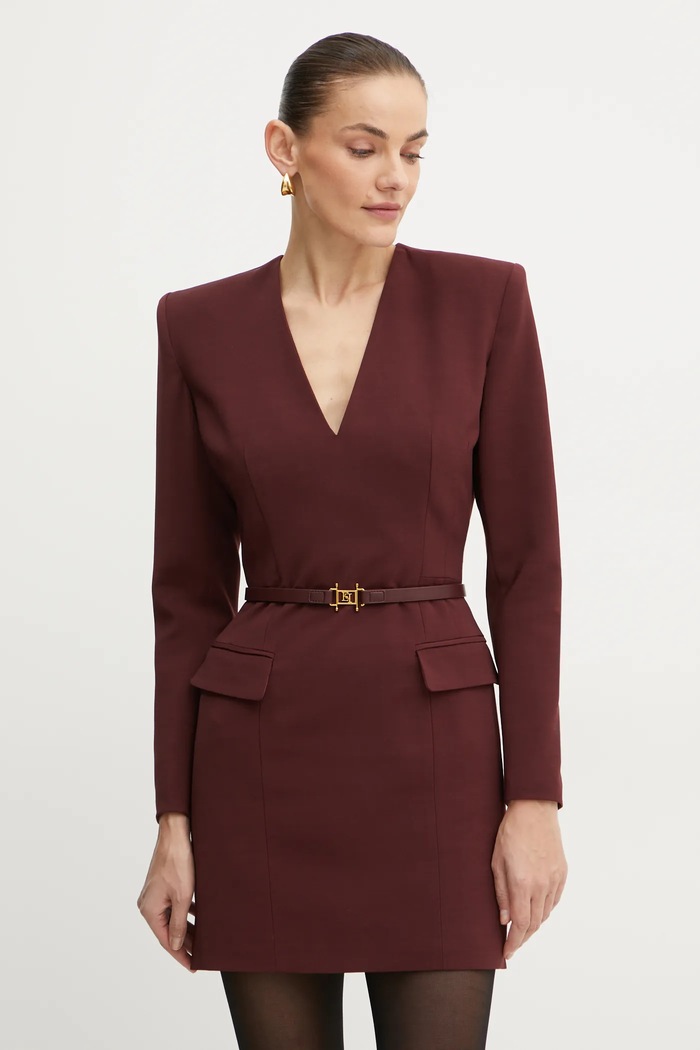 Šaty z vlněné směsi Elisabetta Franchi mini burgundské AB63747E2