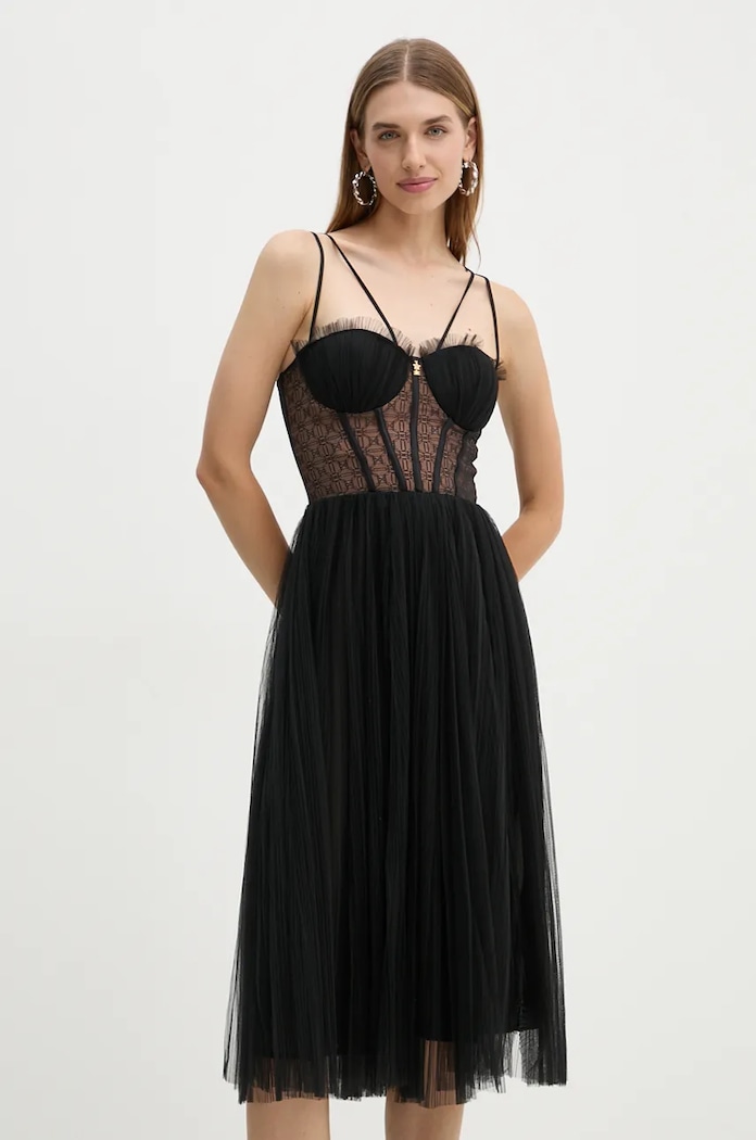 Elisabetta Franchi sukienka midi czarny AB73847E2