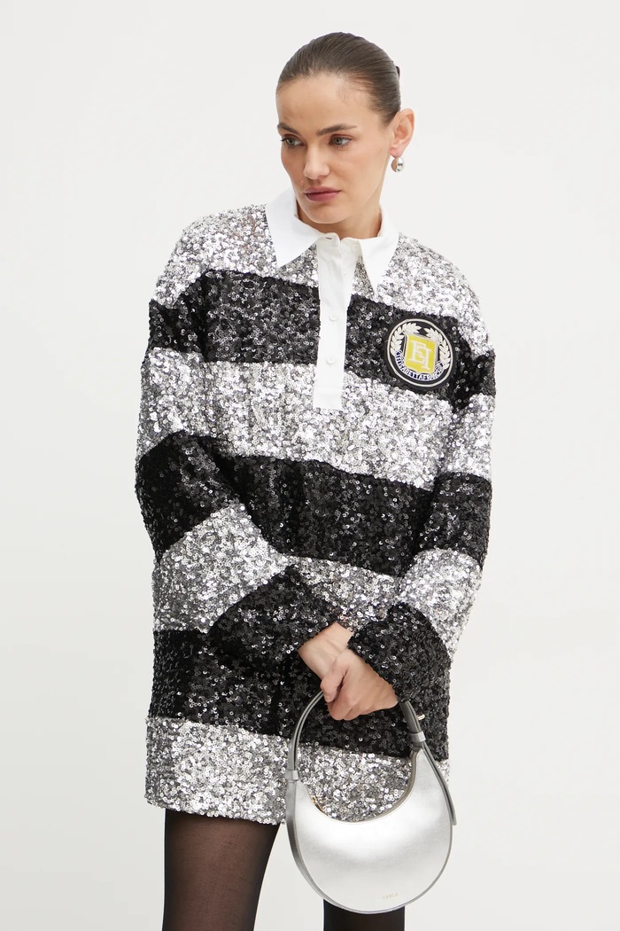 Šaty Elisabetta Franchi flitre strieborná AB76347E2