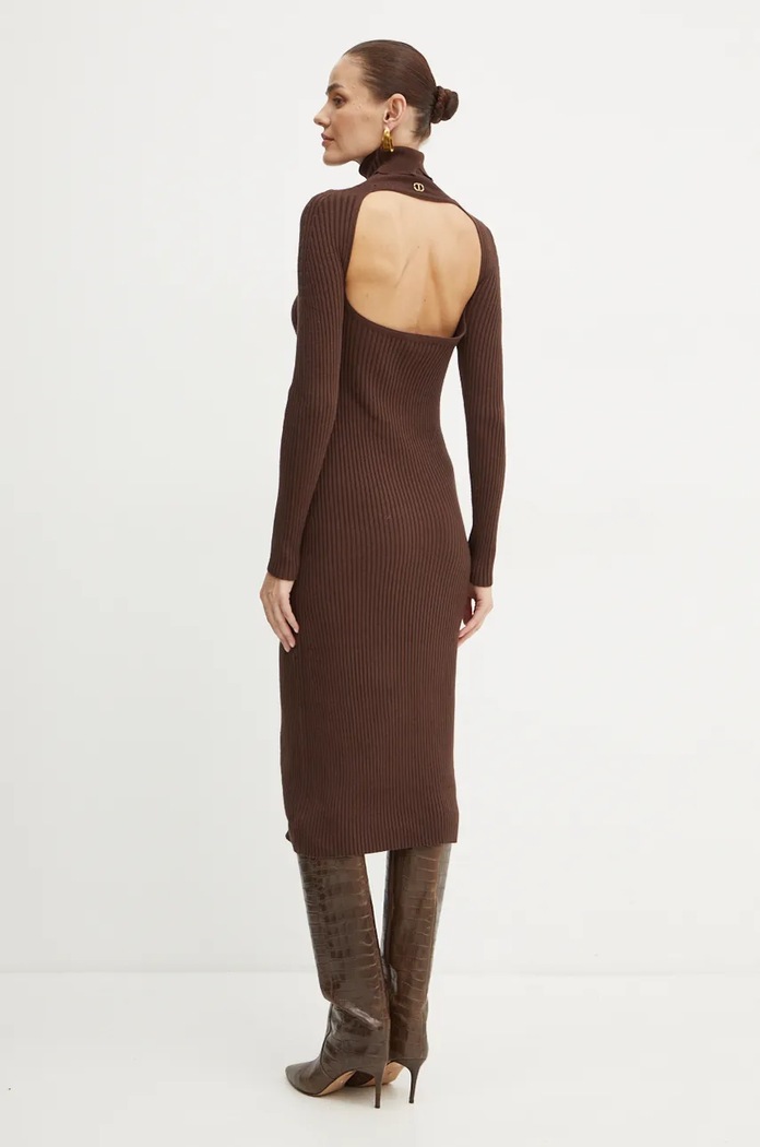 Twinset sukienka z domieszką wełny brązowy 242TT3062