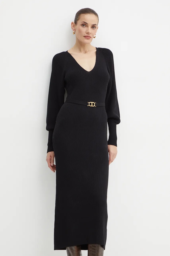 Šaty z vlněné směsi Twinset 242TT3060 černá AW24