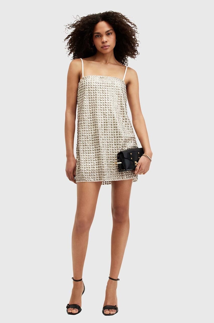 AllSaints rochie OPELINE EMB DRESS W008DA aur