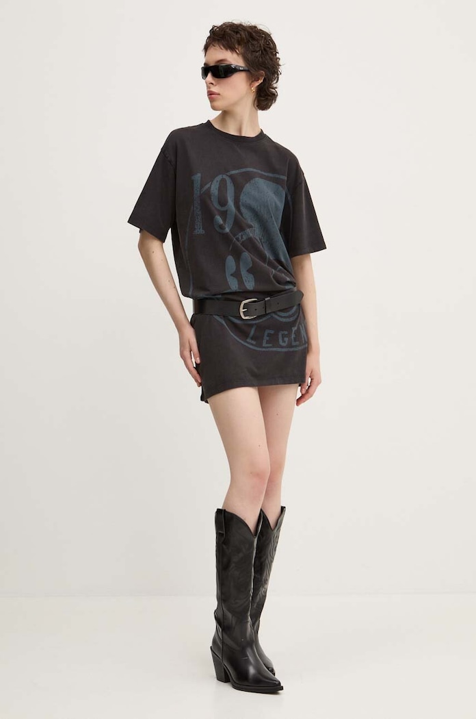 Βαμβακερό φόρεμα Desigual 19-MICKEY x Disney 24WWVK79 γκρί AW24