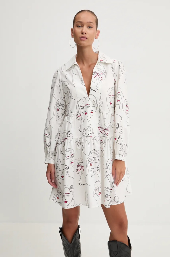 Bavlněné šaty Desigual LOUISVILLE mini bílá 24WWVW66