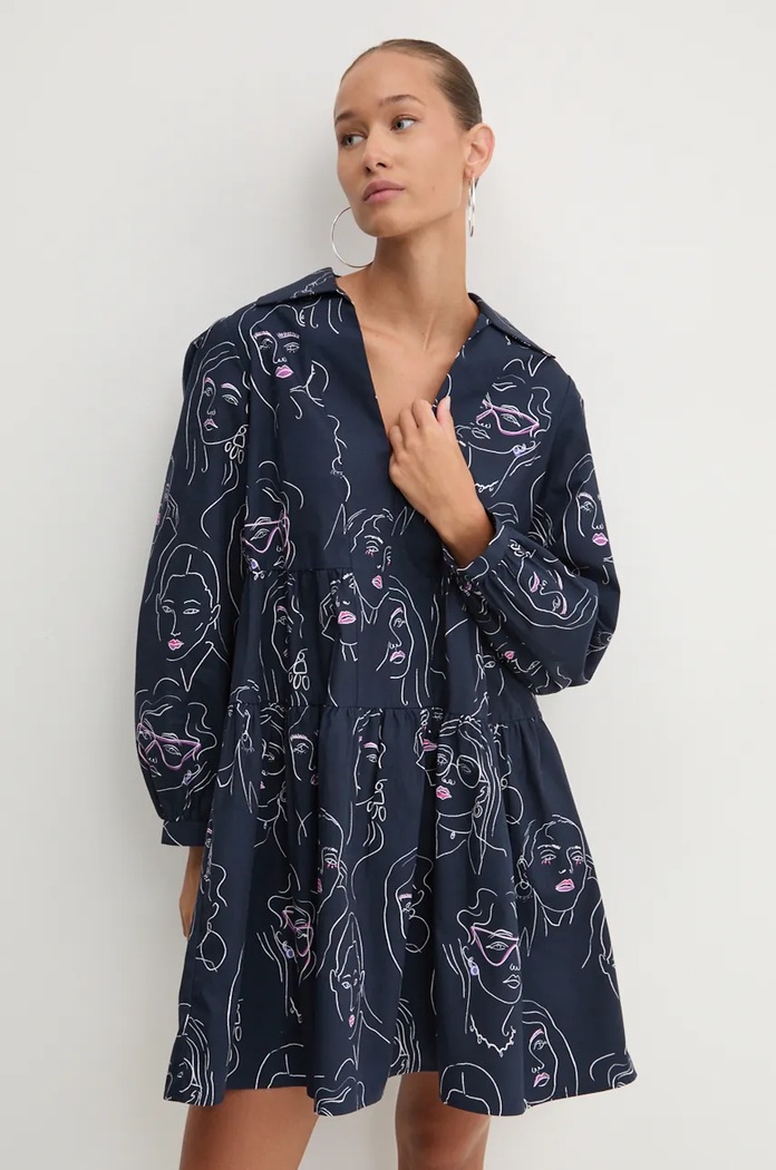 Bavlněné šaty Desigual LOUISVILLE mini námořnická modř 24WWVW66