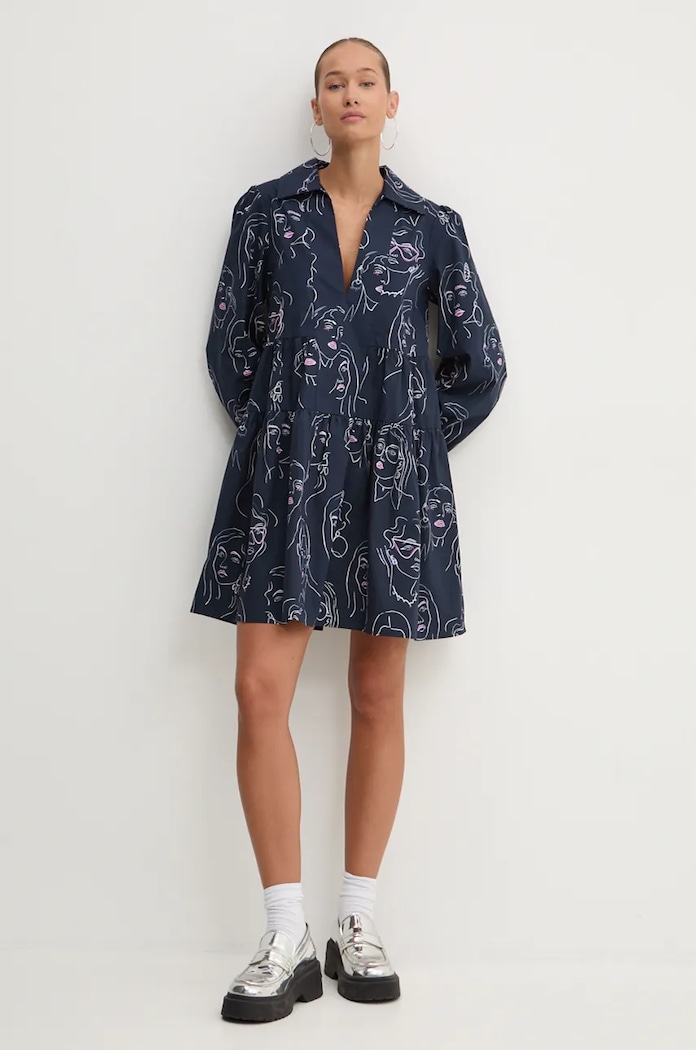Bavlněné šaty Desigual LOUISVILLE 24WWVW66 námořnická modř AW24