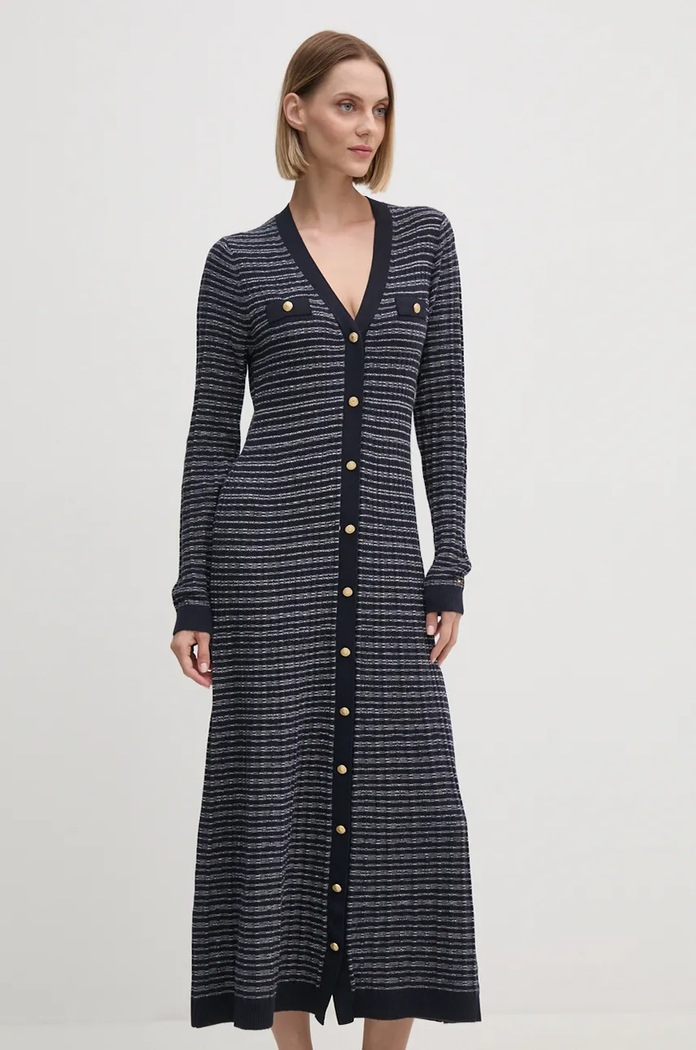 Šaty z vlněné směsi Tommy Hilfiger maxi námořnická modř WW0WW43083