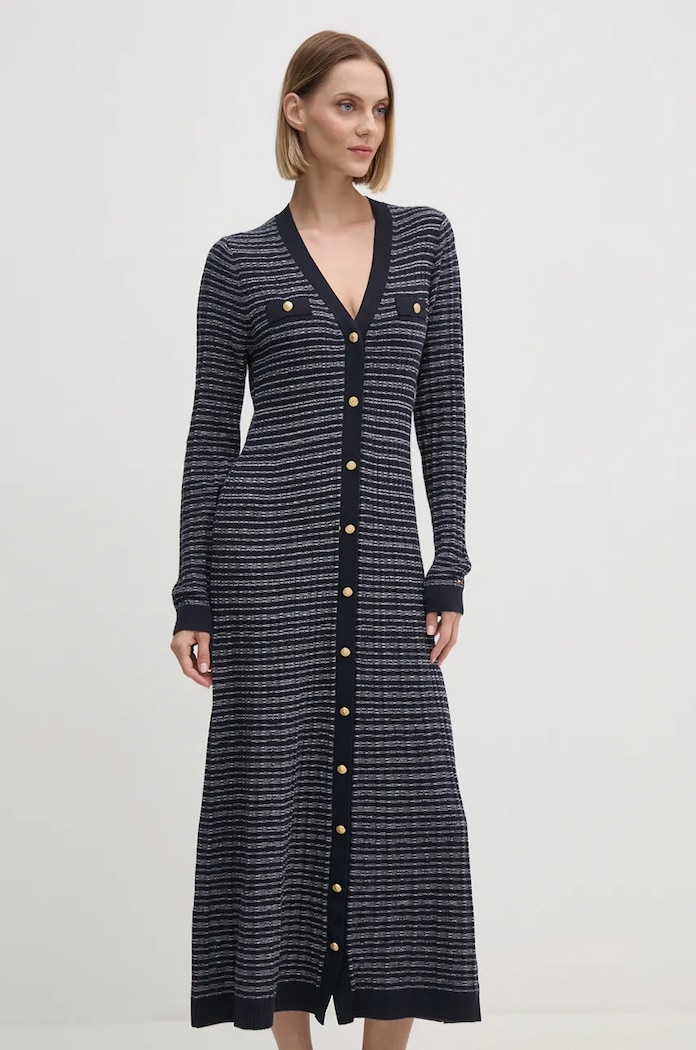 Šaty z vlněné směsi Tommy Hilfiger maxi námořnická modř WW0WW43083