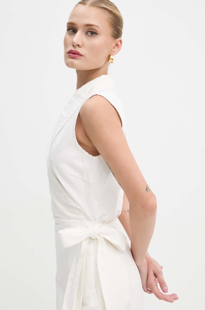Never Fully Dressed rochie din denim Brooklyn bej NFDDR1501