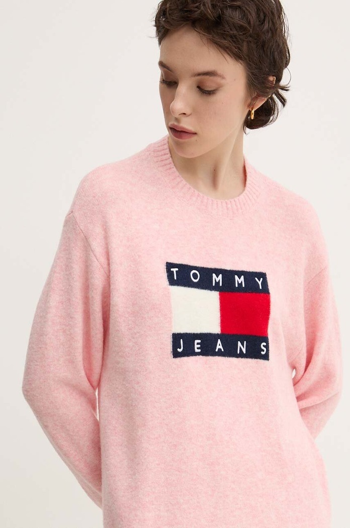 Tommy Jeans sukienka z domieszką wełny DW0DW18719 różowy