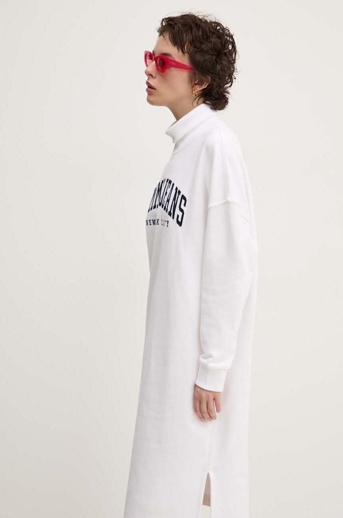 Βαμβακερό φόρεμα Tommy Jeans λευκό DW0DW19808