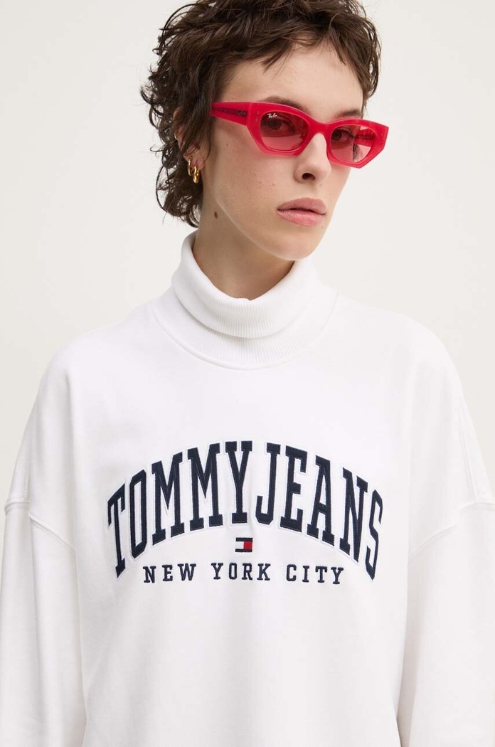 Βαμβακερό φόρεμα Tommy Jeans DW0DW19808 λευκό