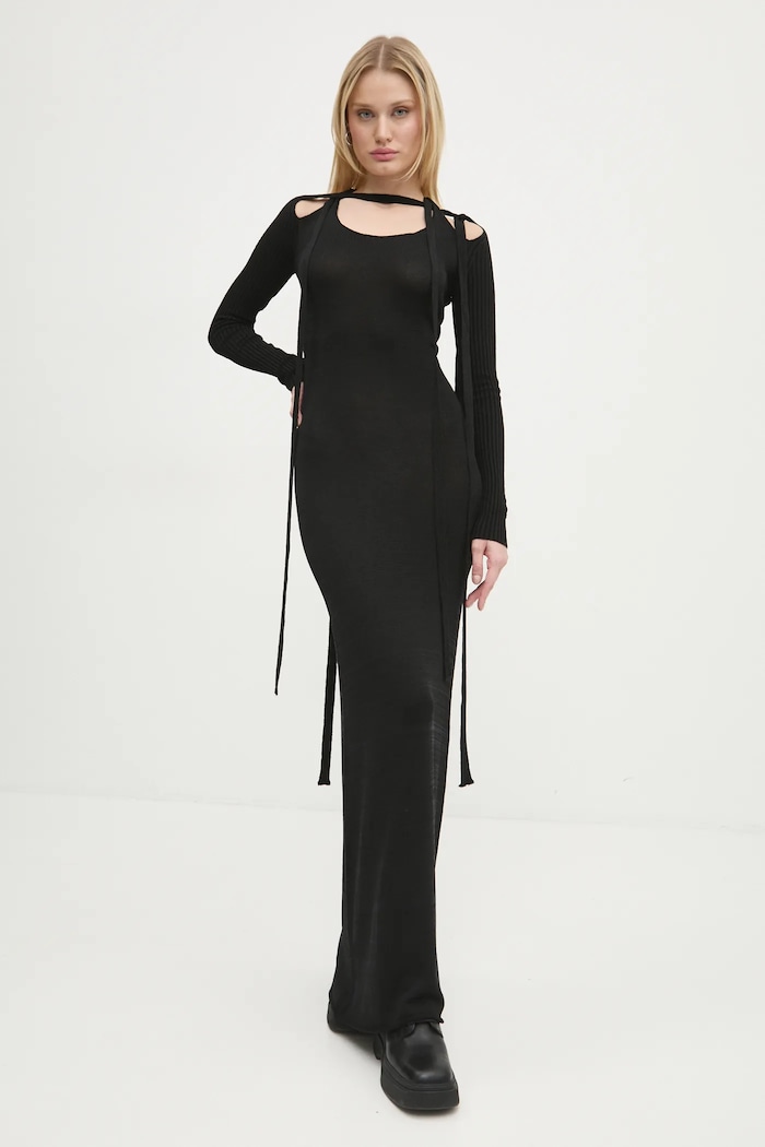 Y/Project sukienka MULTISCARF LONG SLEEVE KNIT DRESS 106DR008 czarny AW24