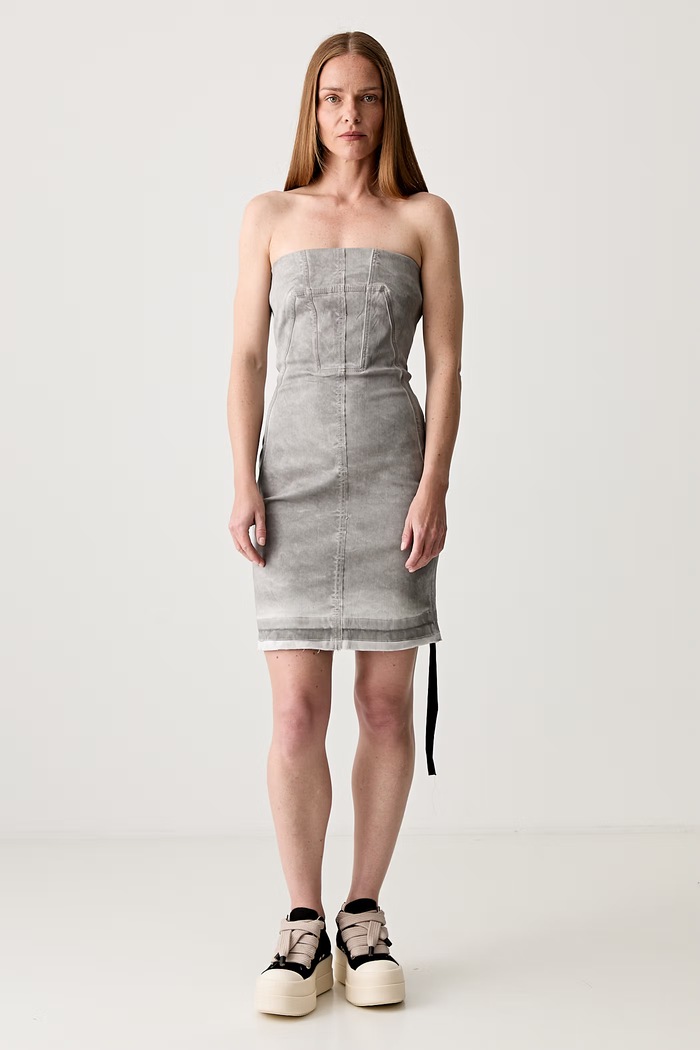 Rick Owens sukienka Splintered Denim Bustier casual szary DS02D2501.HSCF
