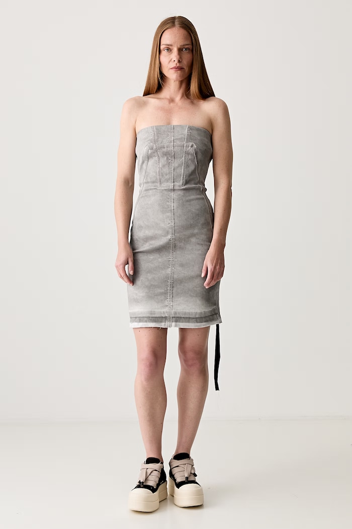 Rick Owens sukienka Splintered Denim Bustier casual szary DS02D2501.HSCF
