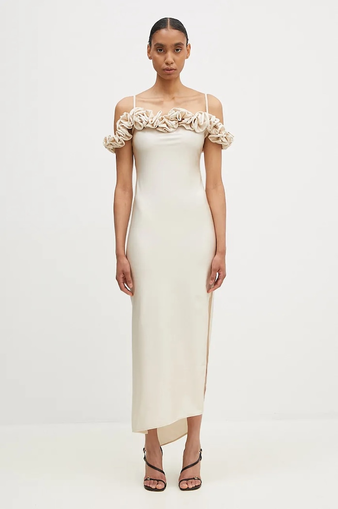 Φόρεμα Coperni Ruffle Dress με ελαστάν μπεζ COPR113545