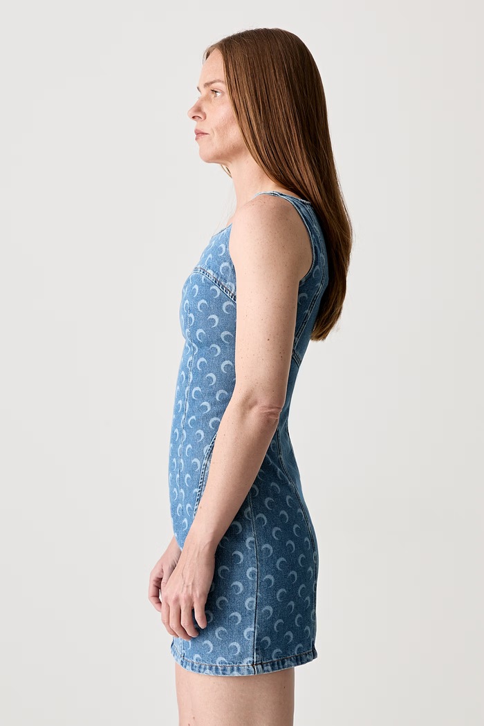 Marine Serre sukienka jeansowa Moon Laser Denim Mini Dress WDR056A niebieski AW24