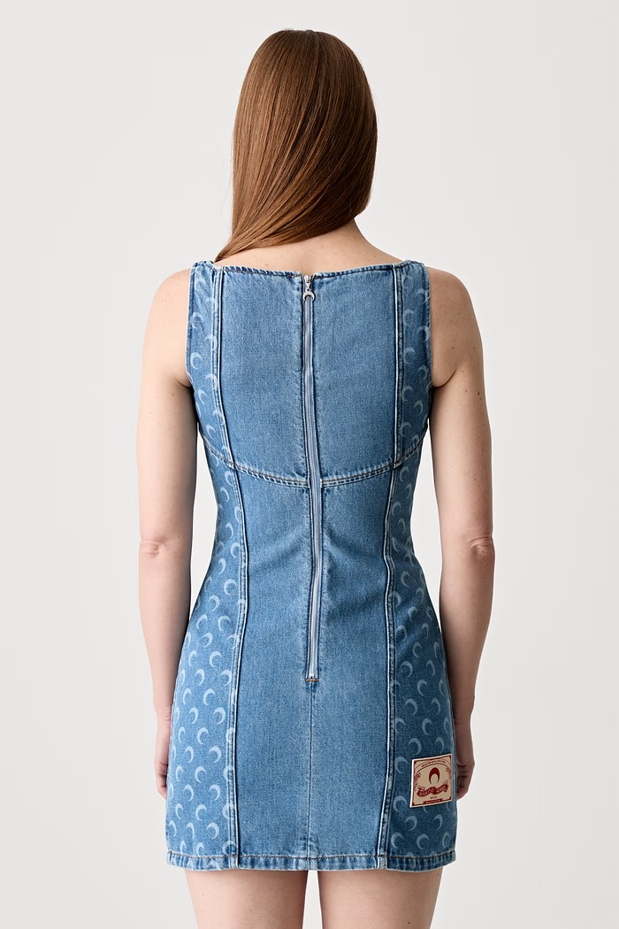 Odzież Marine Serre sukienka jeansowa Moon Laser Denim Mini Dress WDR056A niebieski