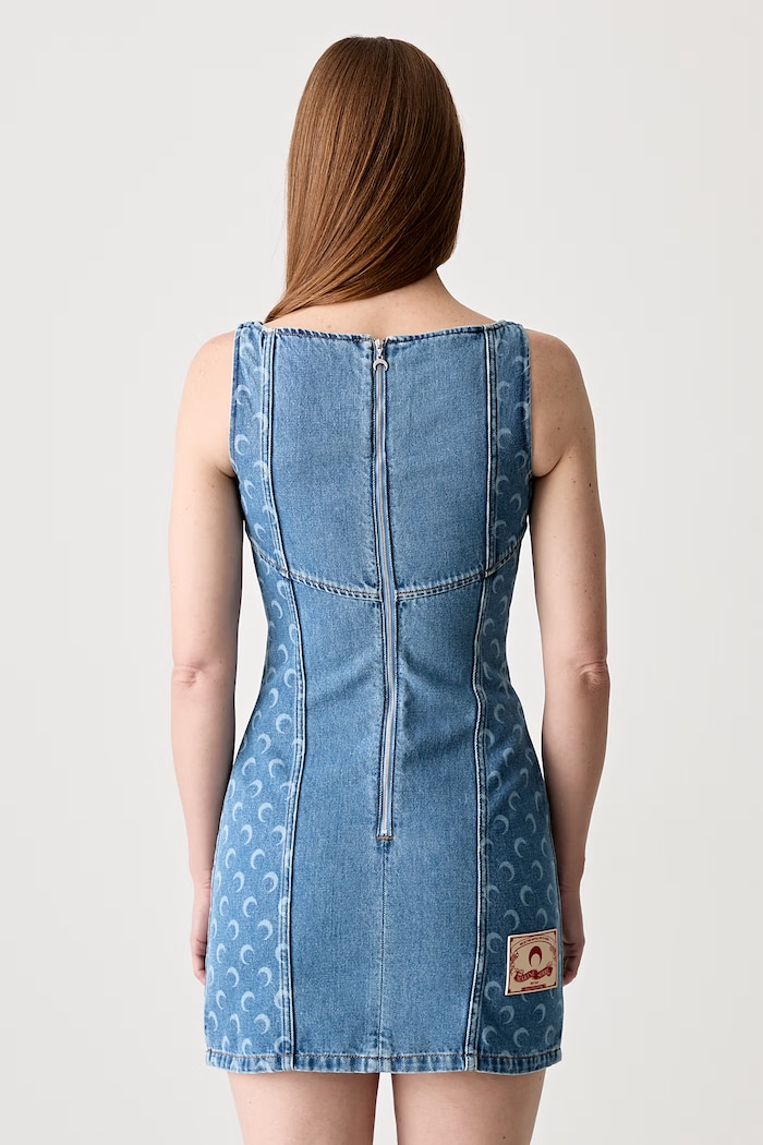 Odzież Marine Serre sukienka jeansowa Moon Laser Denim Mini Dress WDR056A niebieski