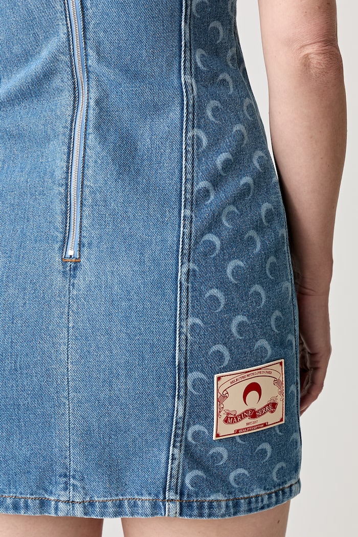 Marine Serre sukienka jeansowa Moon Laser Denim Mini Dress niebieski WDR056A