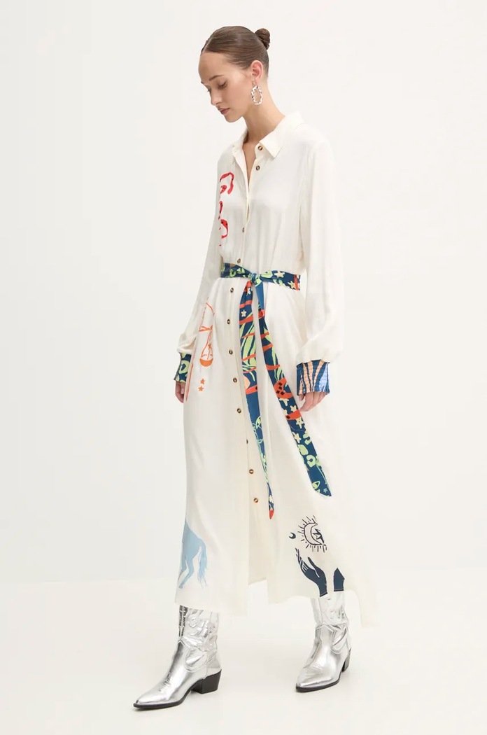Šaty Never Fully Dressed Mystical Shirt Dress maxi béžová NFDDR1584