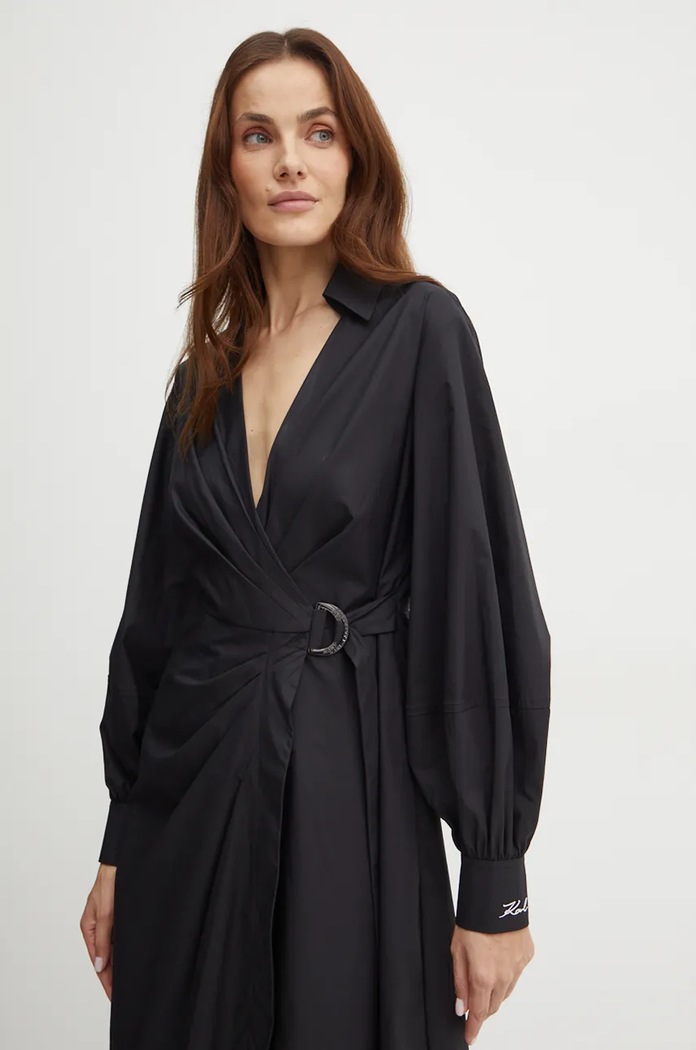 Βαμβακερό φόρεμα Karl Lagerfeld Karl Lagerfeld μαύρο 246W1302