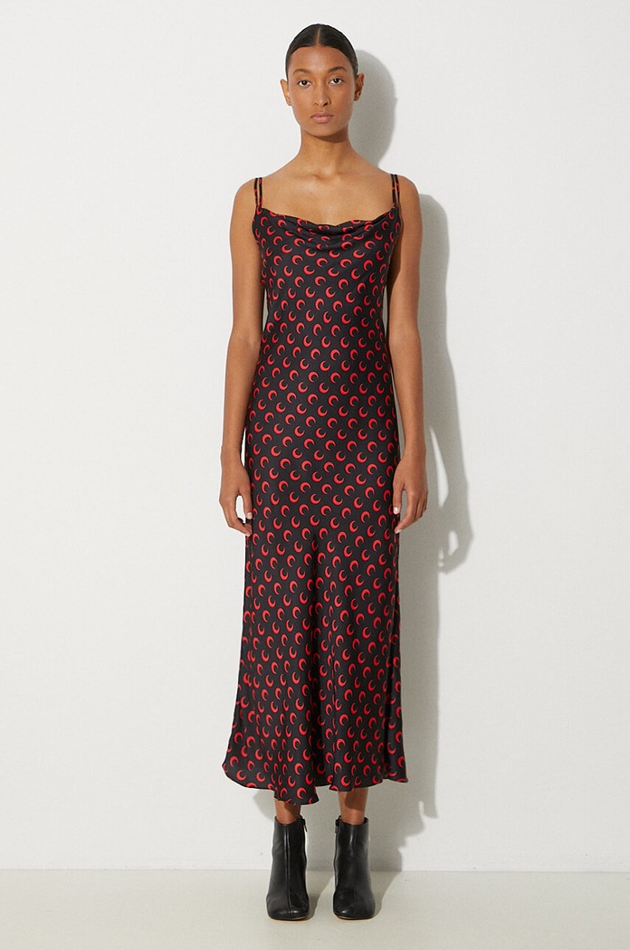 Marine Serre dress Moon Printed Flou Long Slip Dress maxi black WDR302A.CWOV0040
