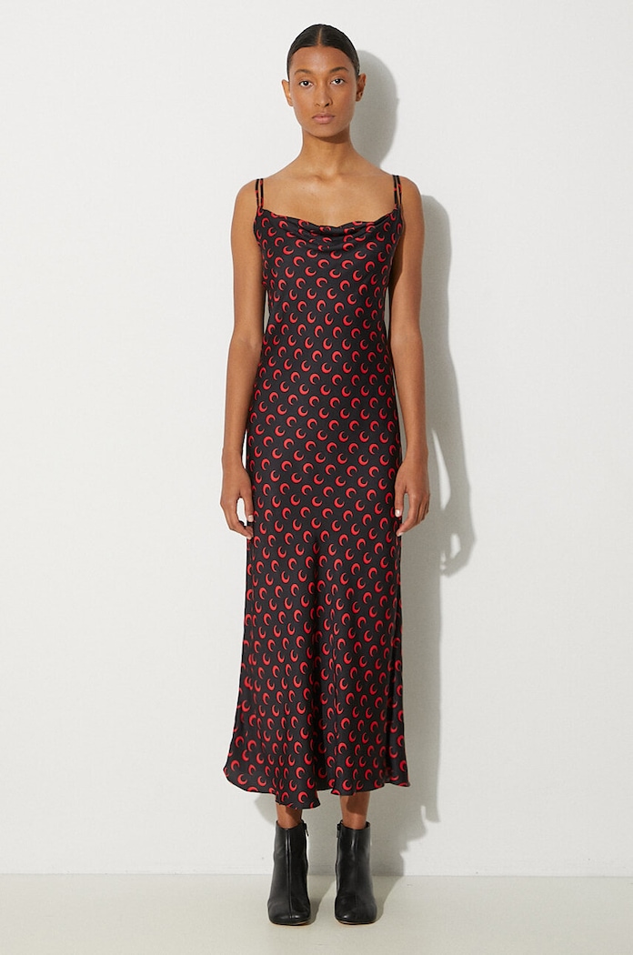 Marine Serre dress Moon Printed Flou Long Slip Dress maxi black WDR302A.CWOV0040
