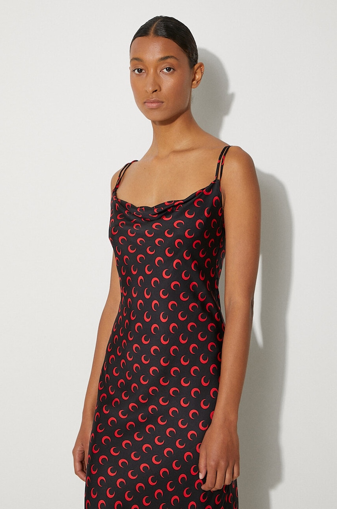 Marine Serre dress Moon Printed Flou Long Slip Dress black WDR302A.CWOV0040