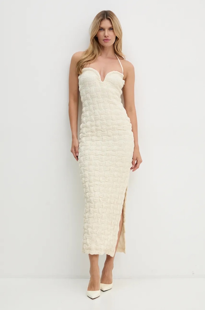 Nanushka rochie HAYLEN midi bej NW24PFBS04511