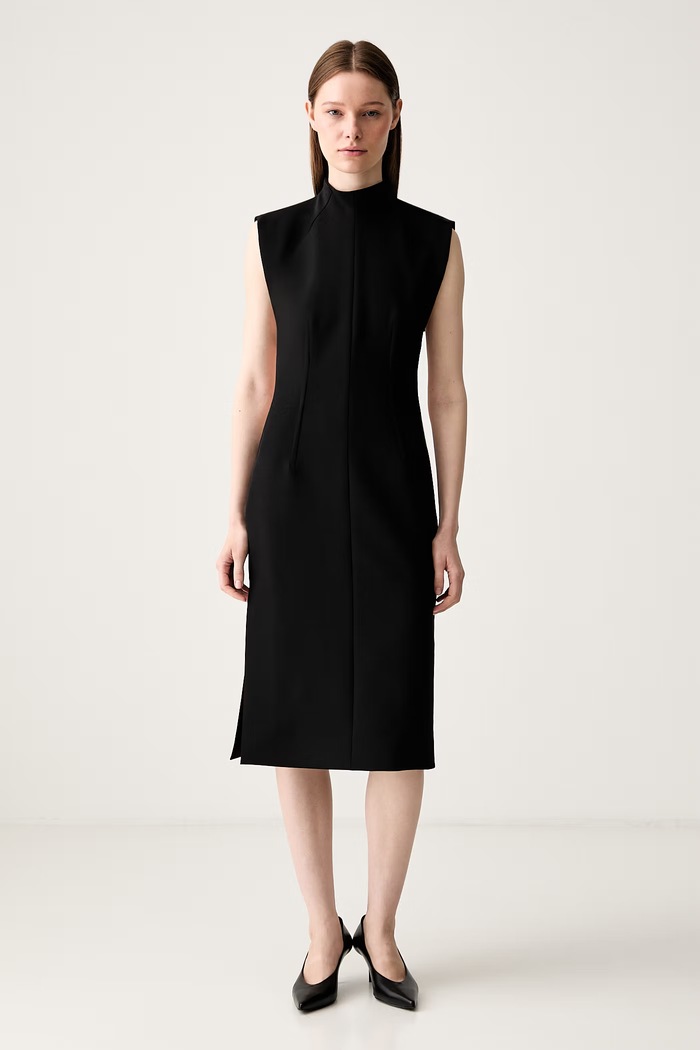 Sportmax Alete1234 sukienka gładka z dodatkiem wełny casual czarny 2422226113600