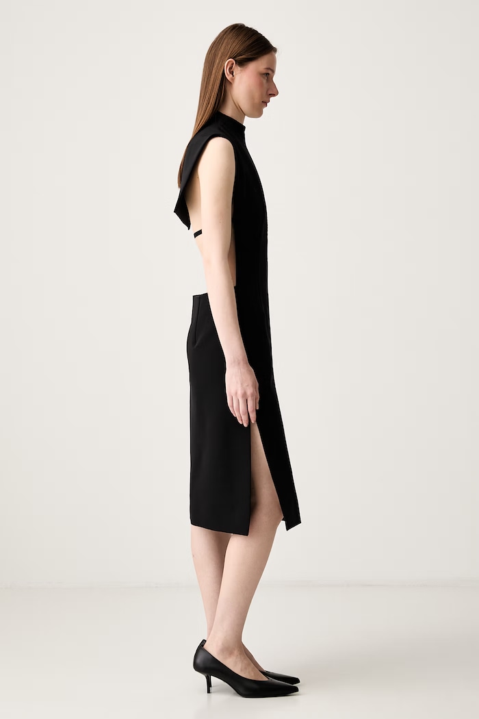 Sportmax Alete1234 vestito liscio con misto lana nero 2422226113600