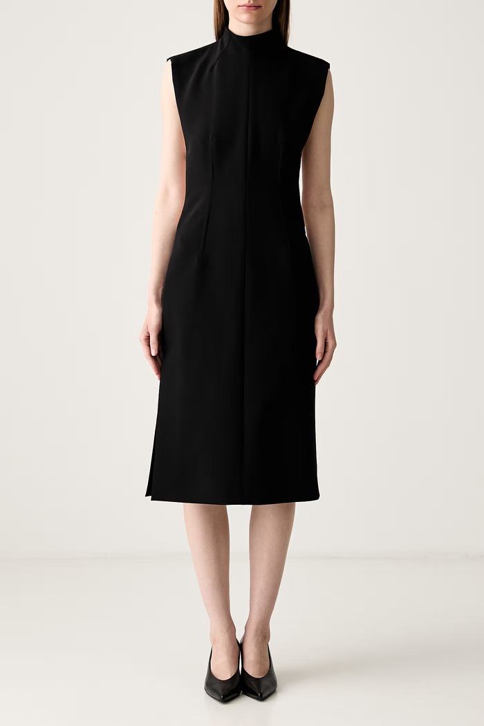 Sportmax Alete1234 sukienka gładka z dodatkiem wełny 2422226113600 czarny