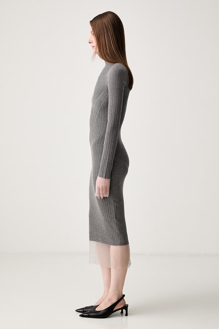 Sportmax Alibi рокля тип пуловер с изчистена шарка с вълна 2422326022600 сив AW24