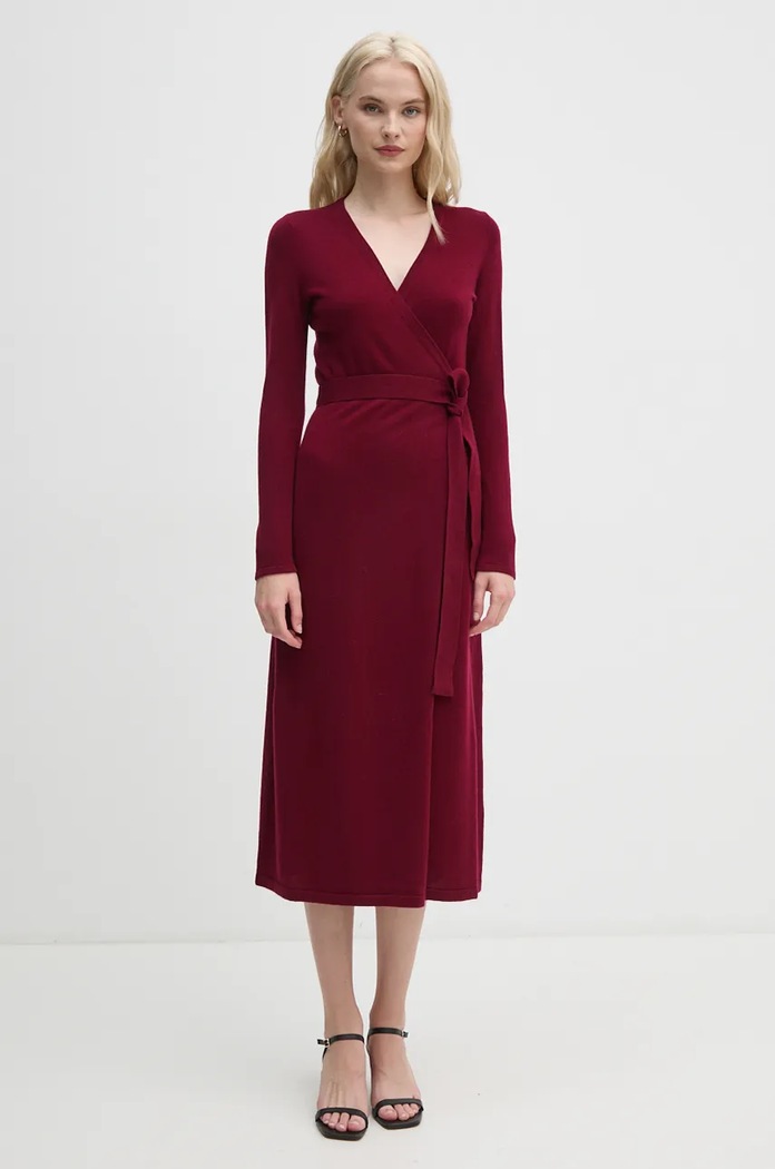 DIANE VON FURSTENBERG rochie din lana maxi burgundia DVFMR43E00