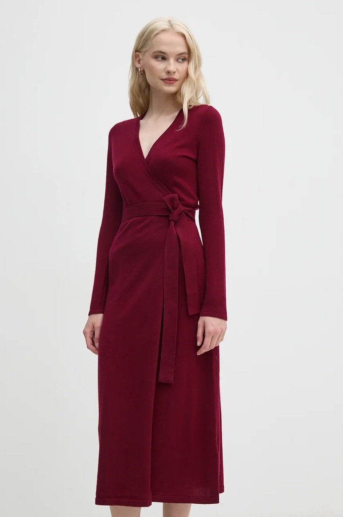 DIANE VON FURSTENBERG rochie din lana DVFMR43E00 burgundia AW24