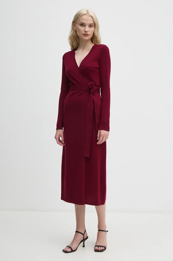 DIANE VON FURSTENBERG rochie din lana burgundia DVFMR43E00