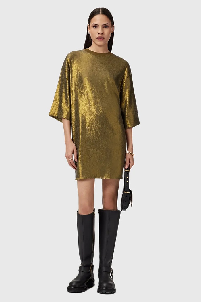Рокля AllSaints OPAL LOGO DRESS щампа жълт W185DB