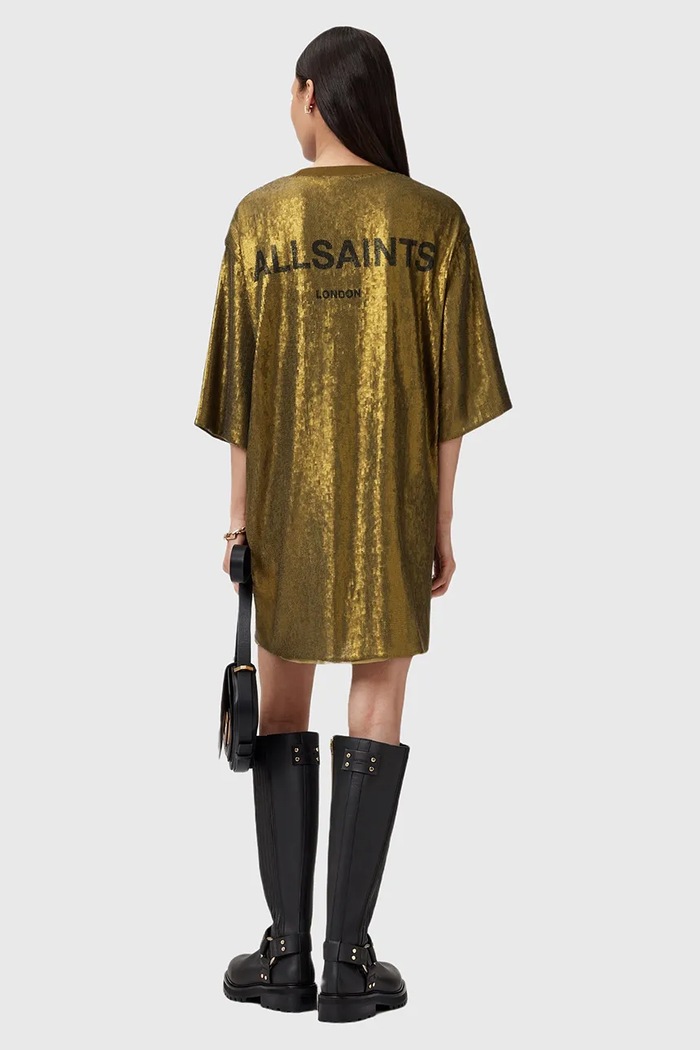 Рокля AllSaints OPAL LOGO DRESS W185DB жълт AW25