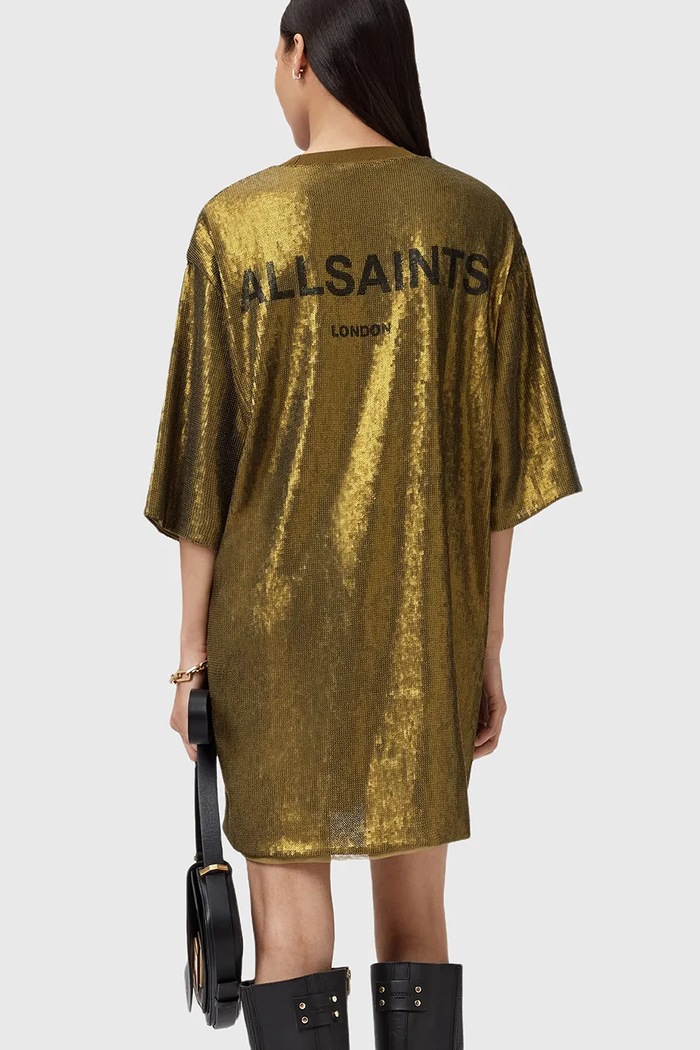 Дрехи Рокля AllSaints OPAL LOGO DRESS W185DB жълт