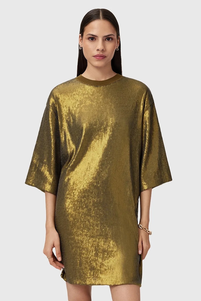 Рокля AllSaints OPAL LOGO DRESS W185DB жълт