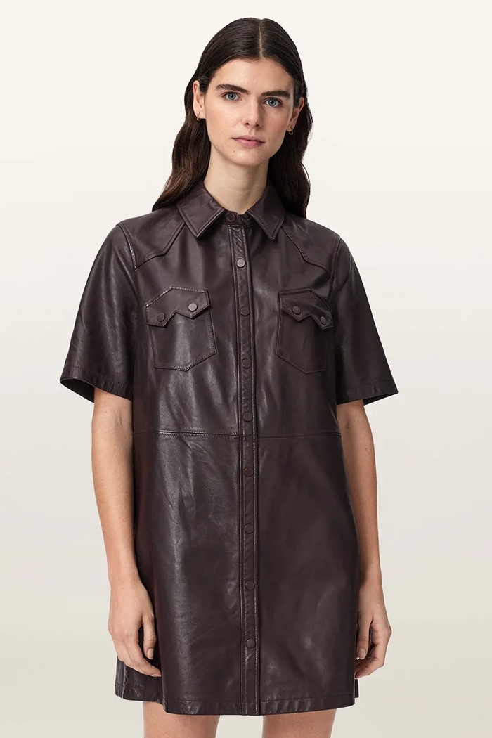 AllSaints Sukienka skórzana ROCK DRESS bordowy W287DB