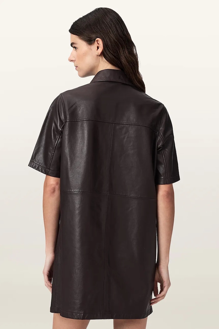 AllSaints Sukienka skórzana ROCK DRESS W287DB bordowy AW25