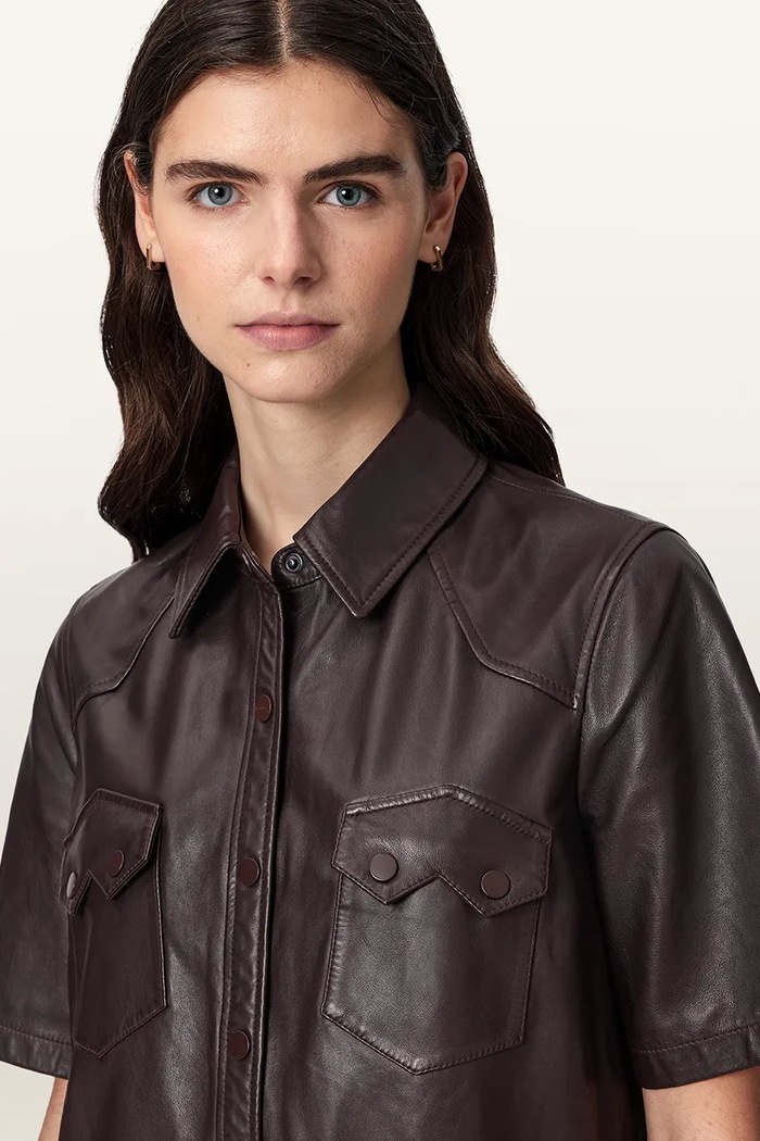Sukienka skórzana ROCK DRESS AllSaints W287DB bordowy