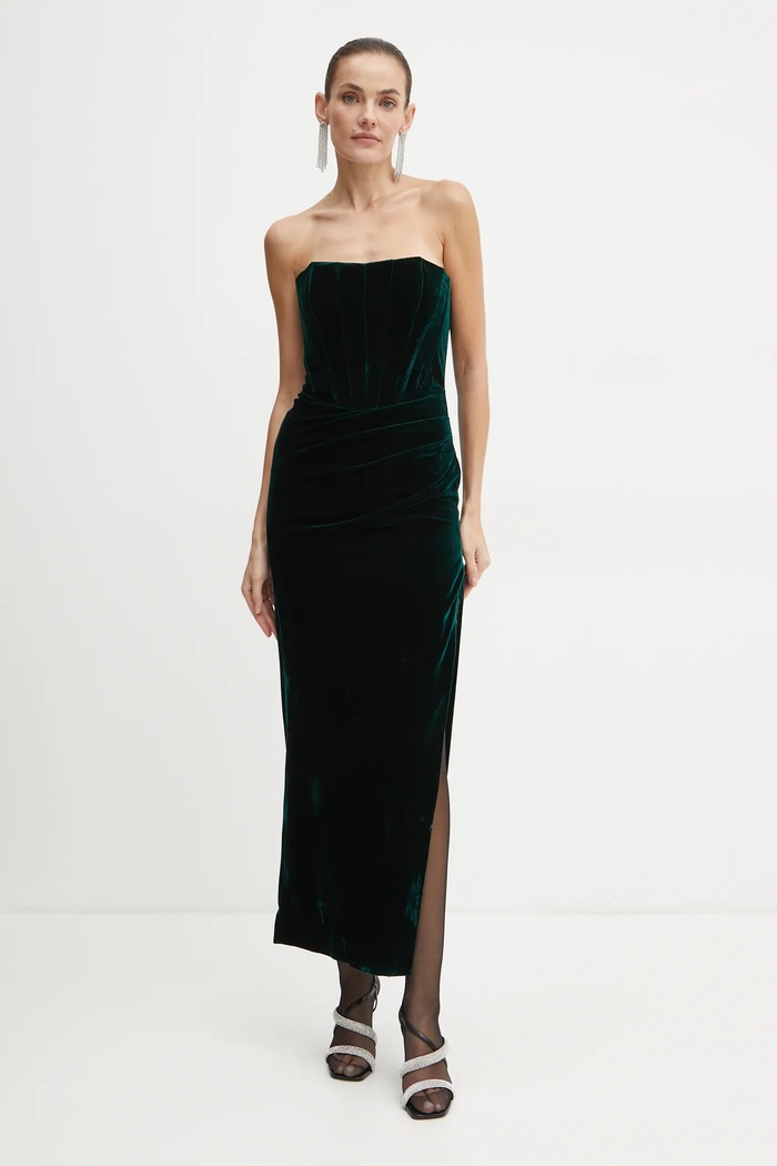 Bardot sukienka welurowa EVERLASTING zielony 58082DB4